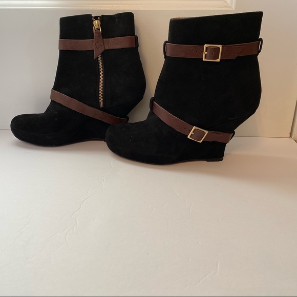 MISS ALBRIGHT ANTHROPOLOGIE NEW ANKLE BOOTS BLACK SUEDE BROWN LEATHER ZIPPER 8 - Picture 3 of 10